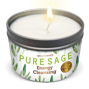 MAGNIFICENT101 Pure White Sage Smudge Candle for House Energy Cleansing, Banishes Negative Energy I Purification and Chakra Healing - Natural Soy Wax Tin Candle (Pure White Sage, 6 oz)