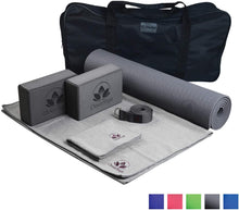Load image into Gallery viewer, Yoga Set Kit 7-Piece 1 Yoga Mat, Yoga Mat Towel, 2 Yoga Blocks, Yoga Strap, Yoga Hand Towel, Free Carry Case for Exercises Yogis and Mom
