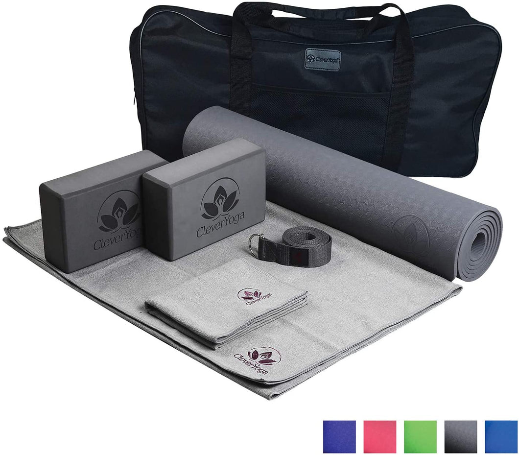 Yoga Set Kit 7-Piece 1 Yoga Mat, Yoga Mat Towel, 2 Yoga Blocks, Yoga Strap, Yoga Hand Towel, Free Carry Case for Exercises Yogis and Mom